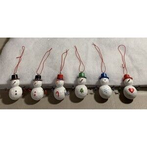 Vintage Hallmark Mini Snowman Ornaments Christmas Feather Tree Small Glittery 6